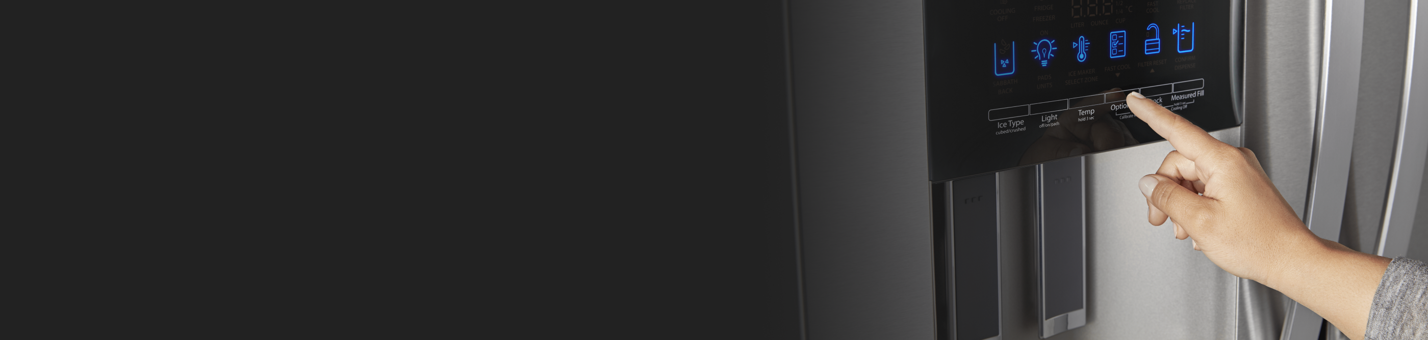 Refrigerator ice and water dispenser and control panel