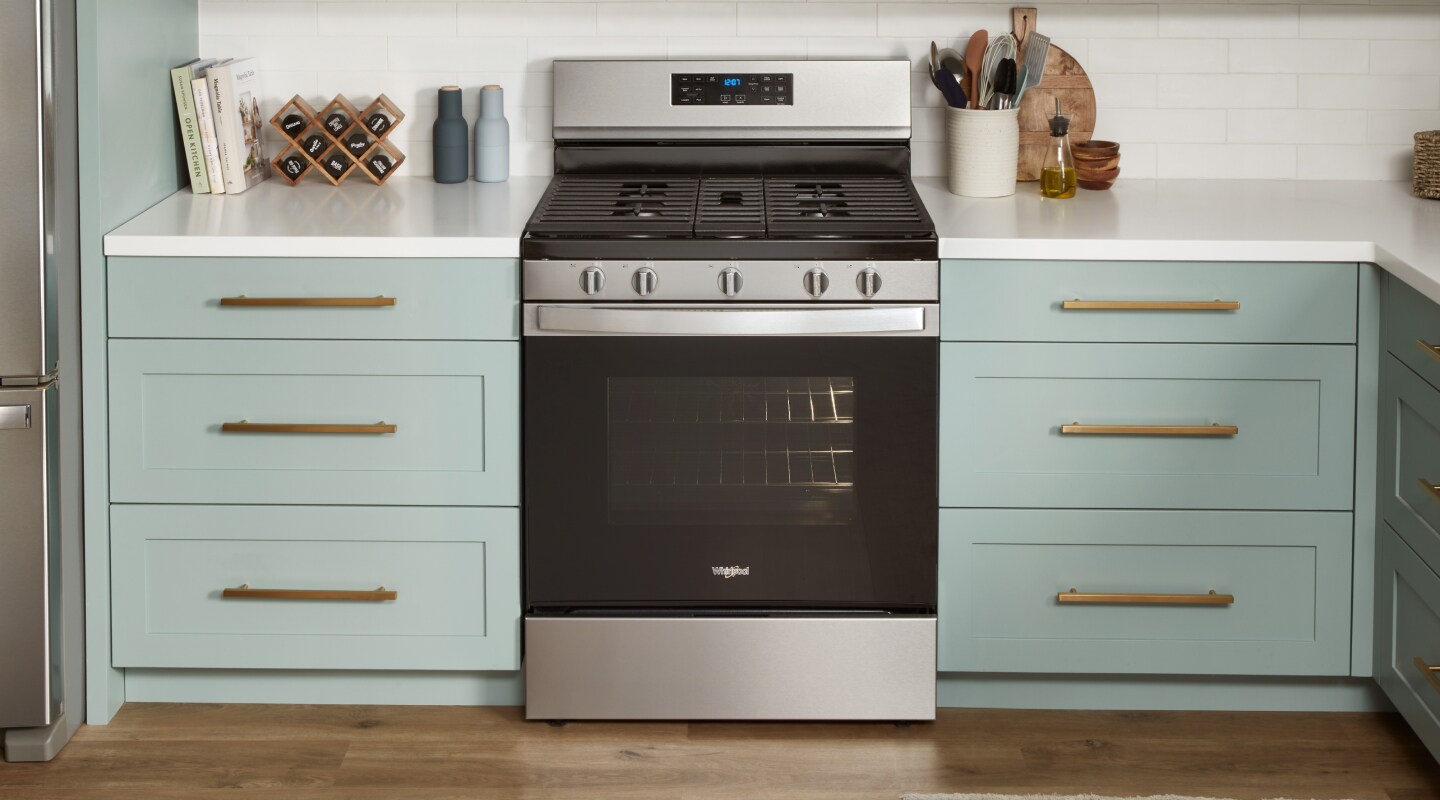 A gas oven in a farmhouse style kitchen