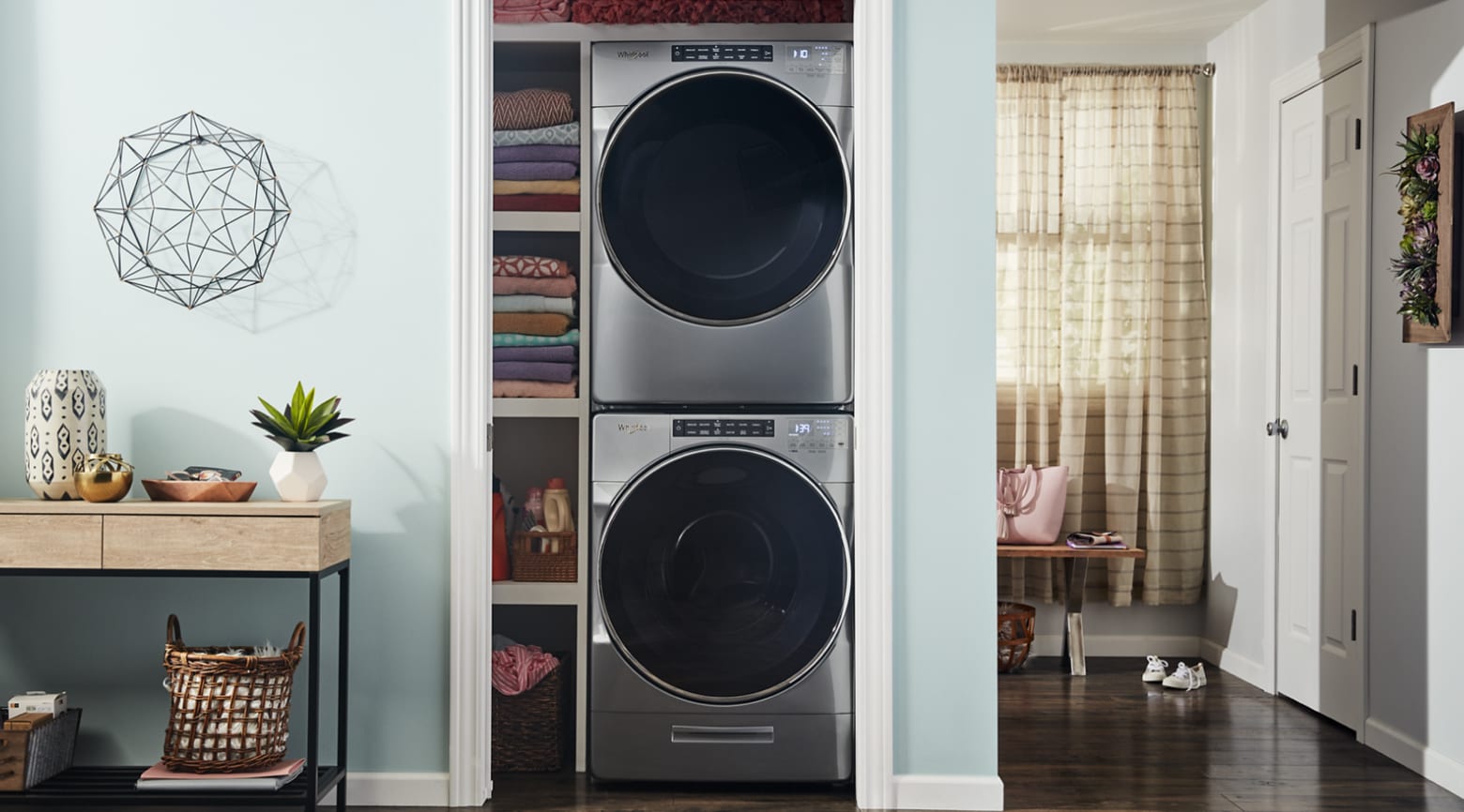 Stacked washer and dryer in a closet Stacked washer and dryer in a closet