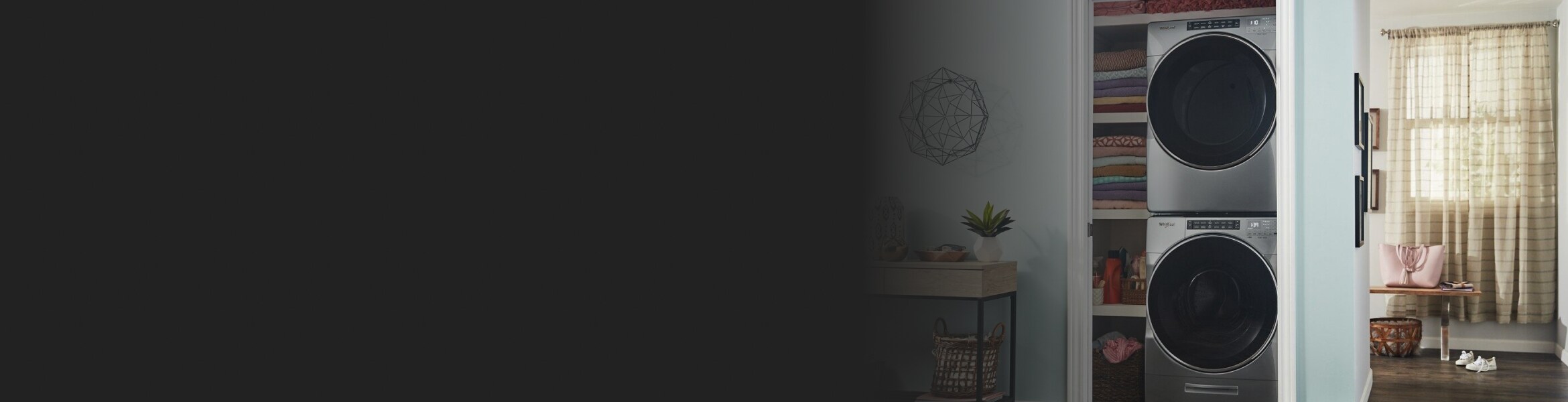 Stacked washer and dryer in closet 