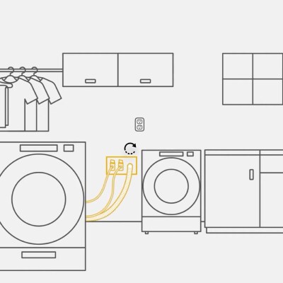  A graphic with the hookups on the wall with an arrow showing to turn clockwise