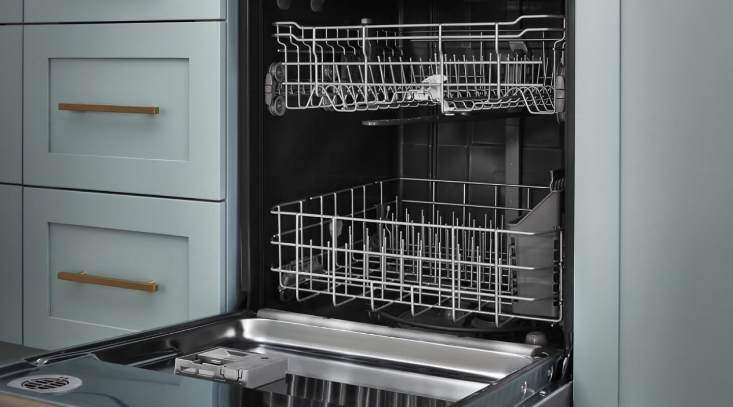 An empty, open dishwasher An empty, open dishwasher