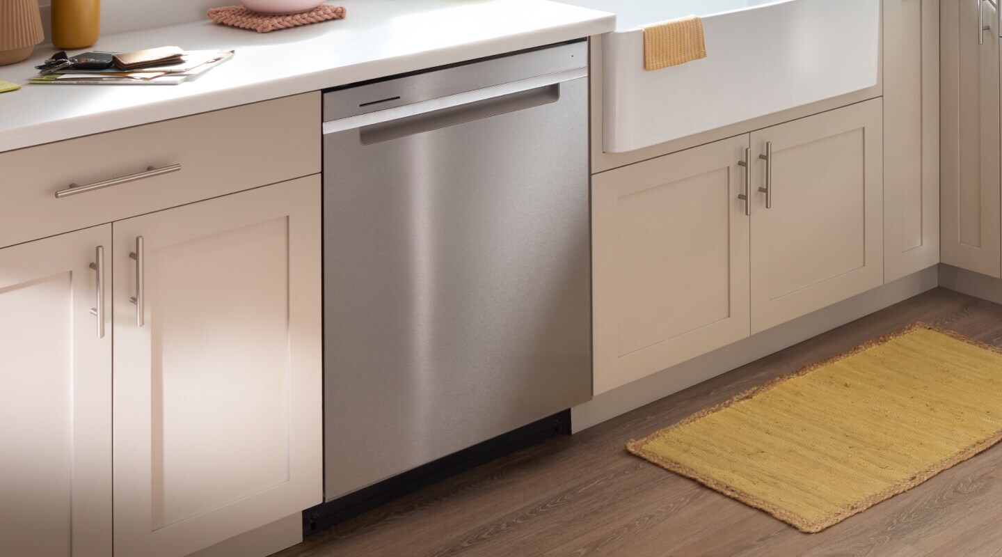 A top control dishwasher in a modern kitchen