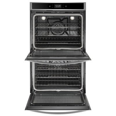 A double convection oven with both doors opened