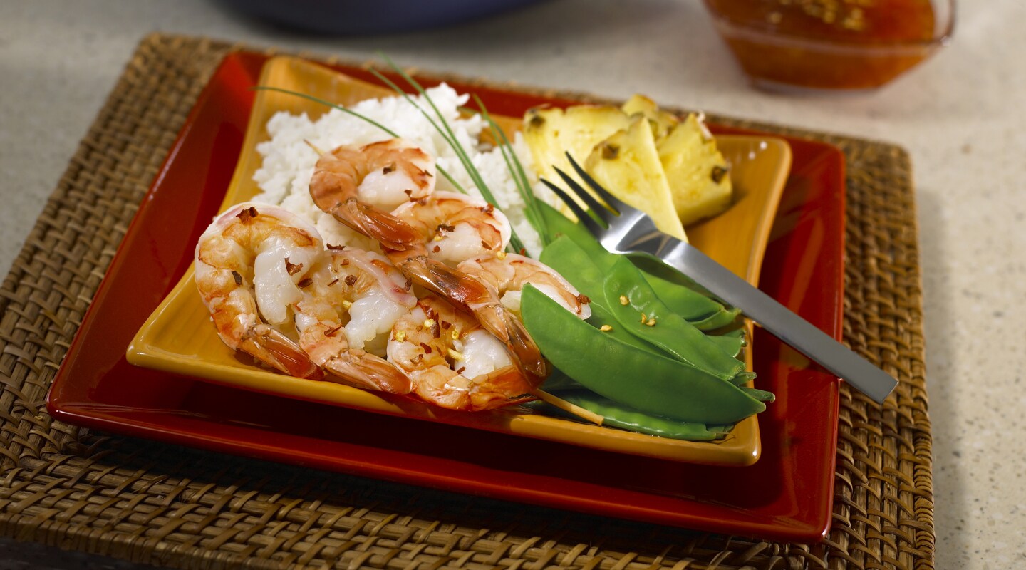 A fresh dish of shrimp over rice A fresh dish of shrimp over rice