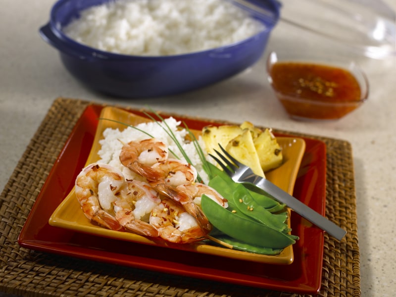 A fresh dish of shrimp over rice A fresh dish of shrimp over rice