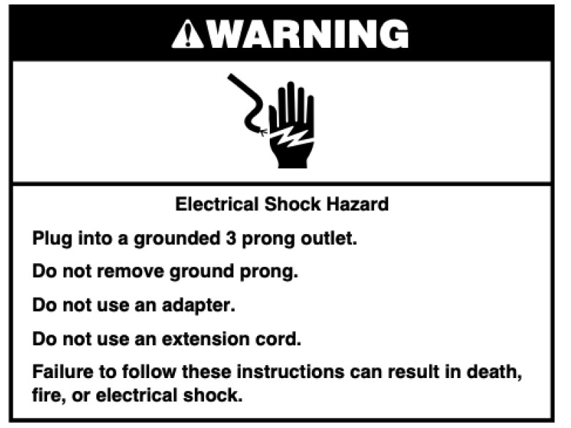 Warning label for electrical shock hazard Warning label for electrical shock hazard