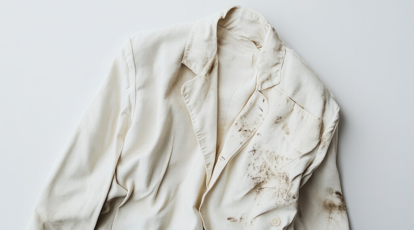 White suit jacket with dirt stains