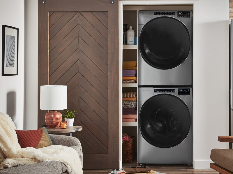 A stacked laundry set A stacked laundry set