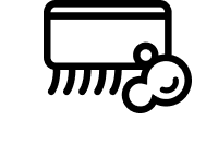 Icon of scrub brush with soap bubbles.