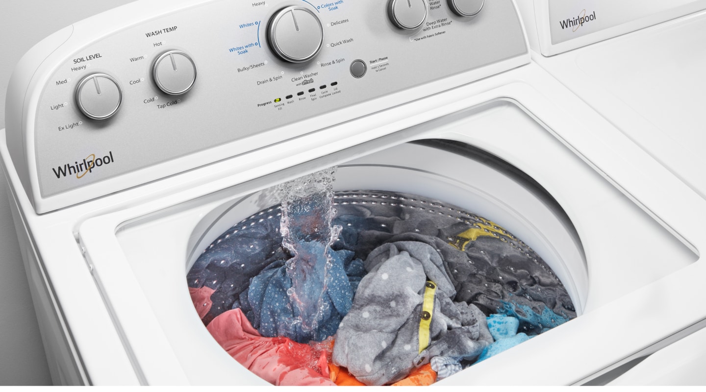 Clothing being washed in a Whirlpool® washer Clothing being washed in a Whirlpool® washer