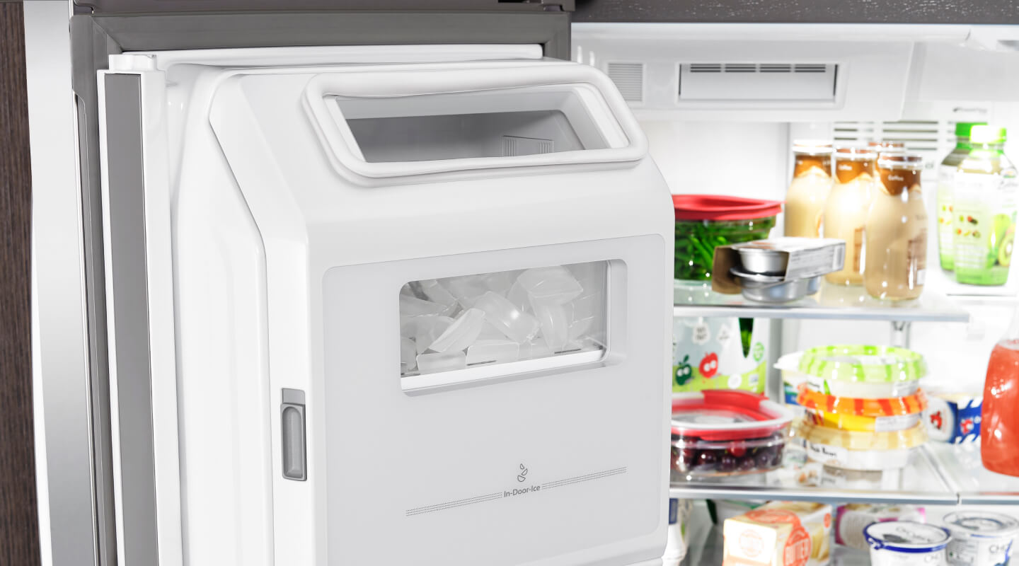 In-door ice maker inside a refrigerator