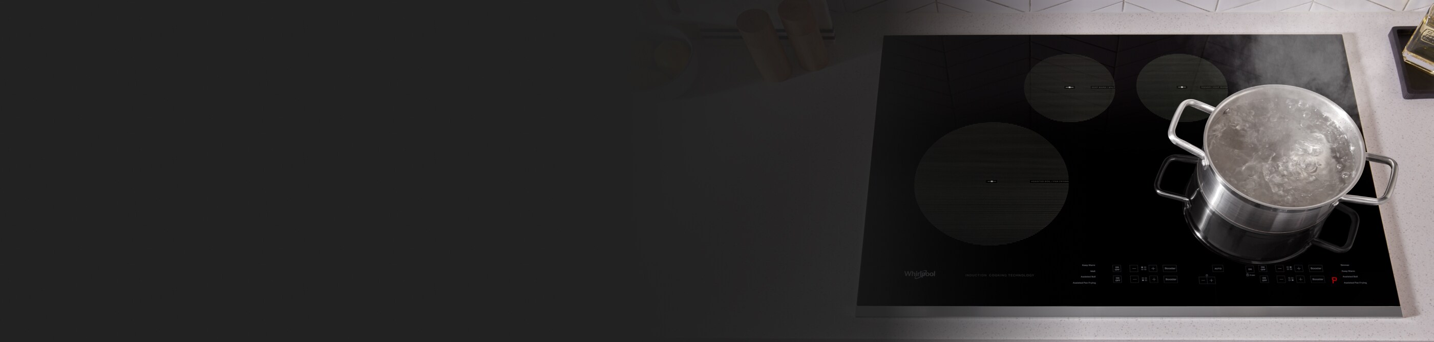 Pot of boiling water on an induction stovetop