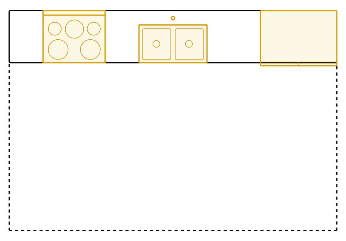 Galley kitchen layout diagram showing appliance placements Galley kitchen layout diagram showing appliance placements