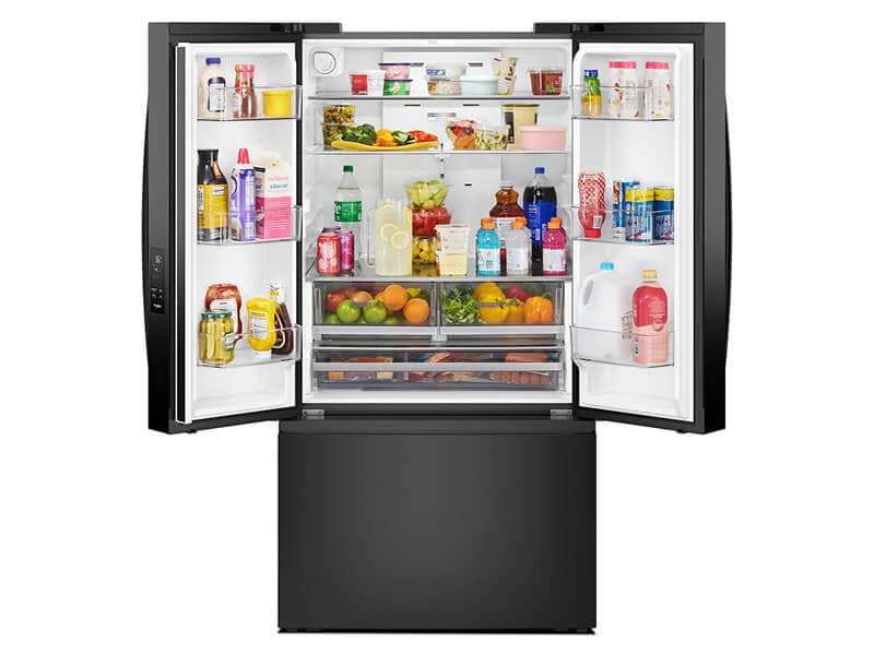 French door refrigerator with both sides open