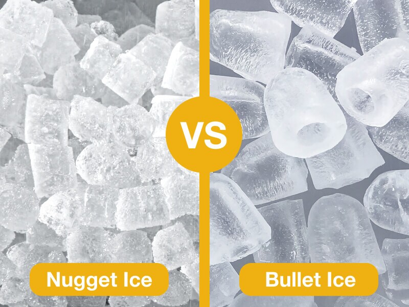 Side-by-side images of nugget ice and bullet ice