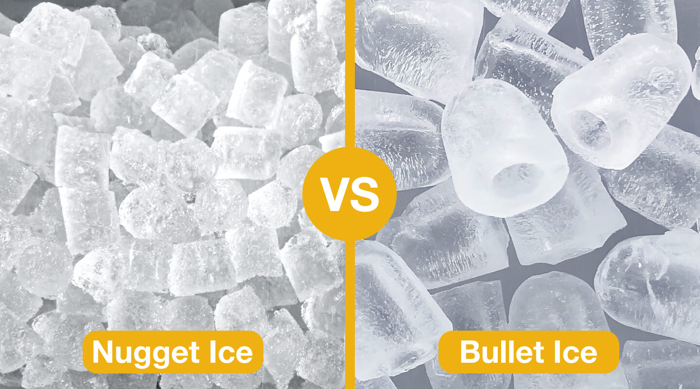 Side-by-side images of nugget ice and bullet ice