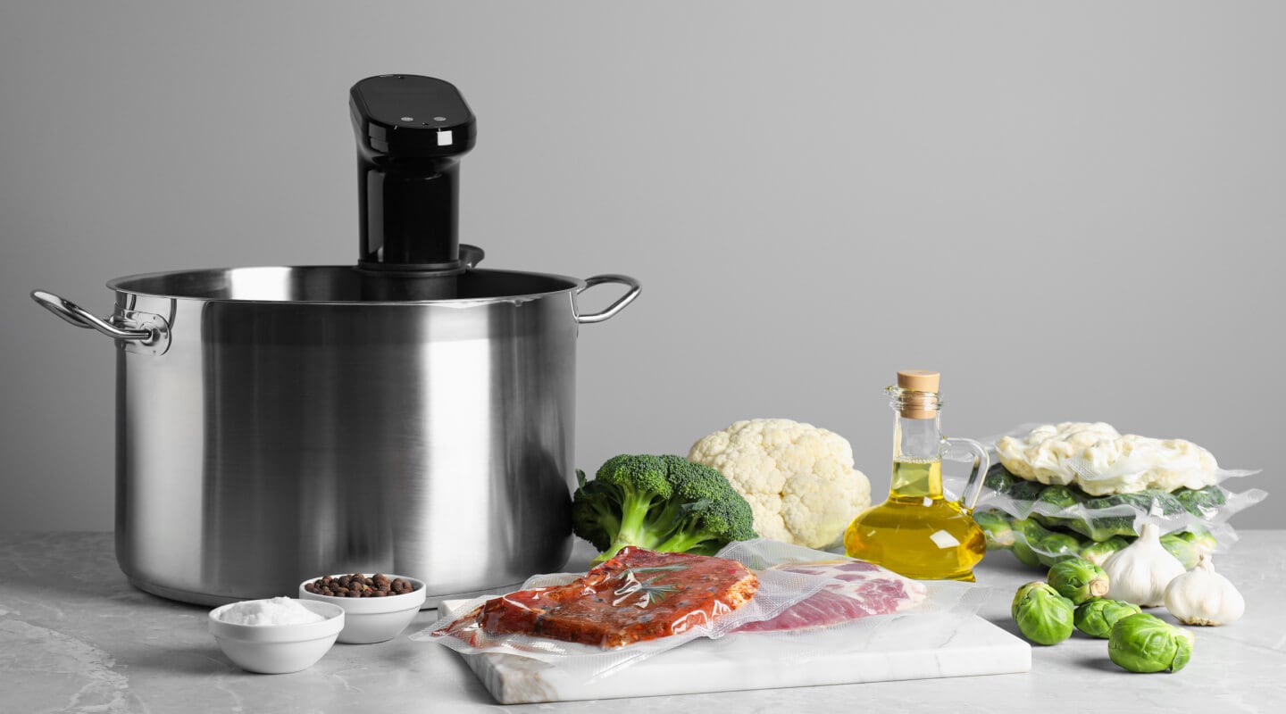 Preparing vegetables and meat for sous vide cooking Preparing vegetables and meat for sous vide cooking