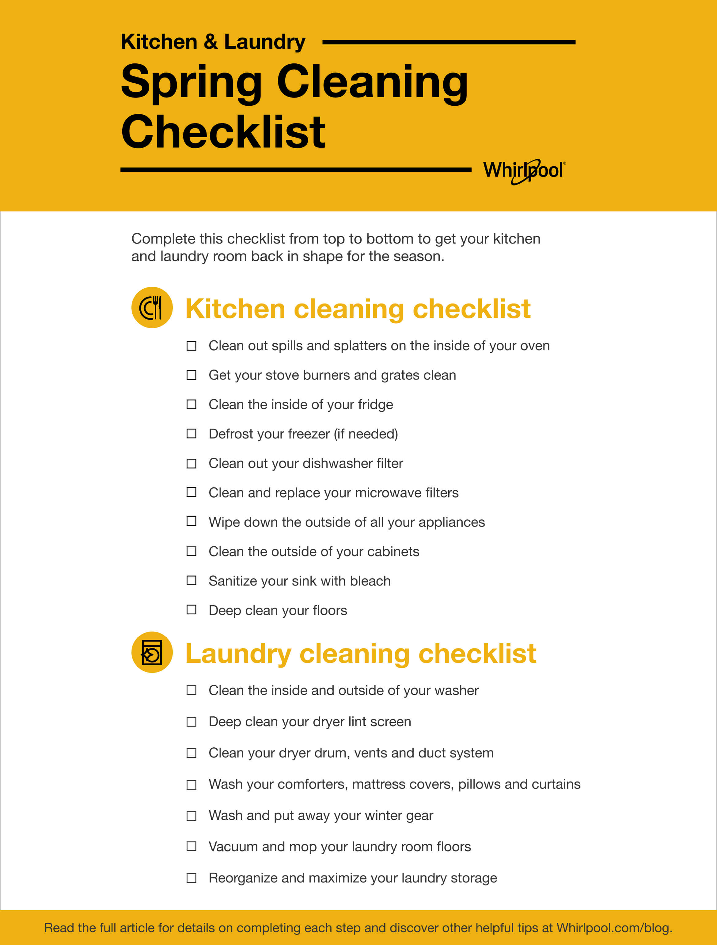 Check off your to-do list with a spring cleaning checklist from Whirlpool Check off your to-do list with a spring cleaning checklist from Whirlpool