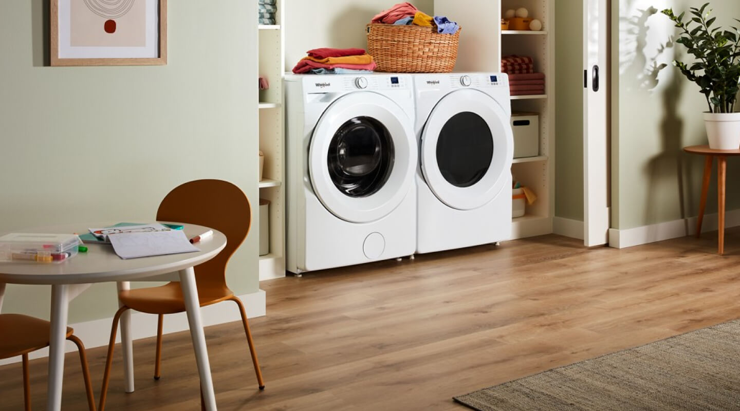 A matching white front loading washer and dryer A matching white front loading washer and dryer