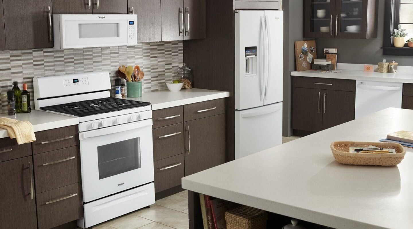 Modern kitchen with white Whirlpool® appliances