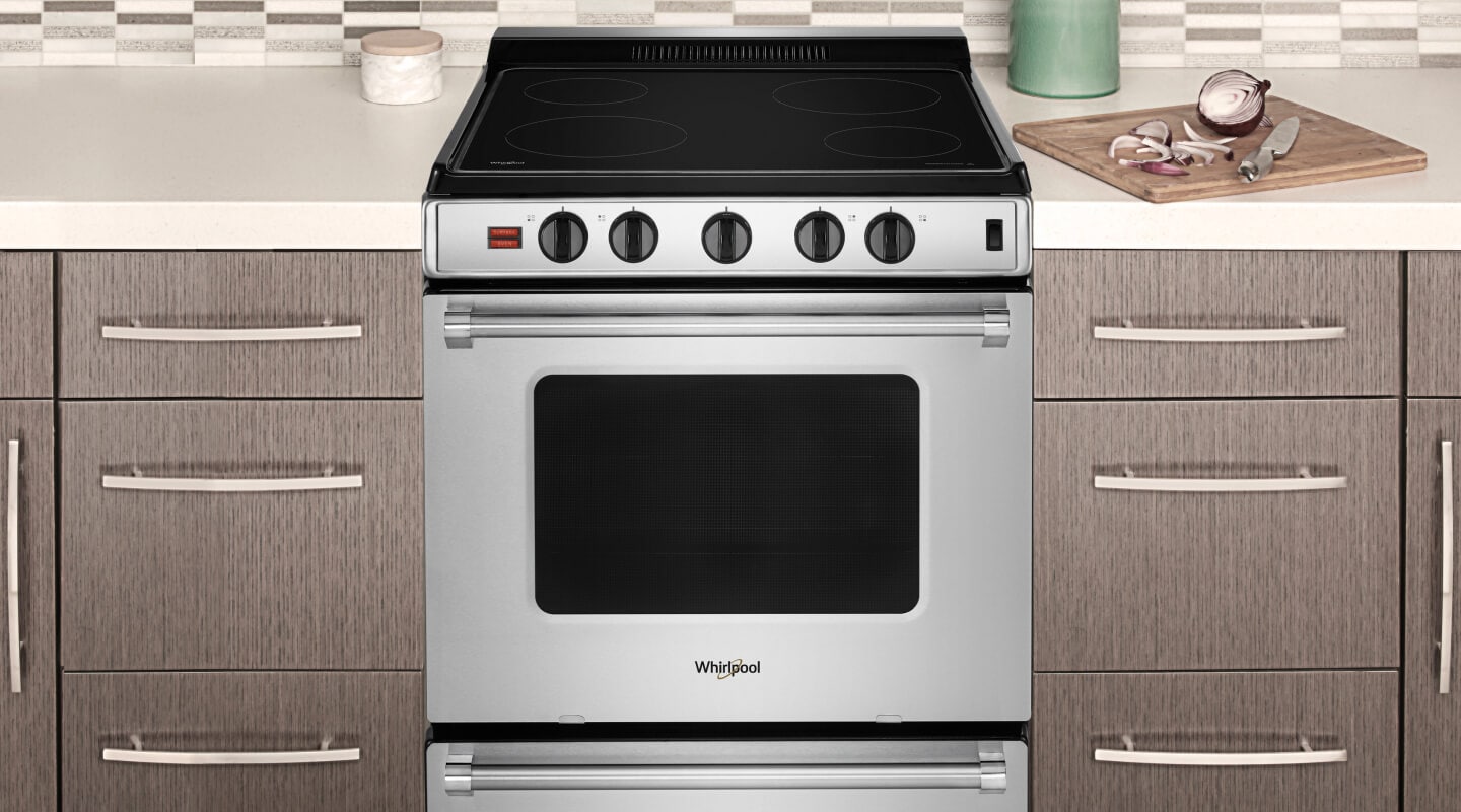 Compact electric range in a kitchen