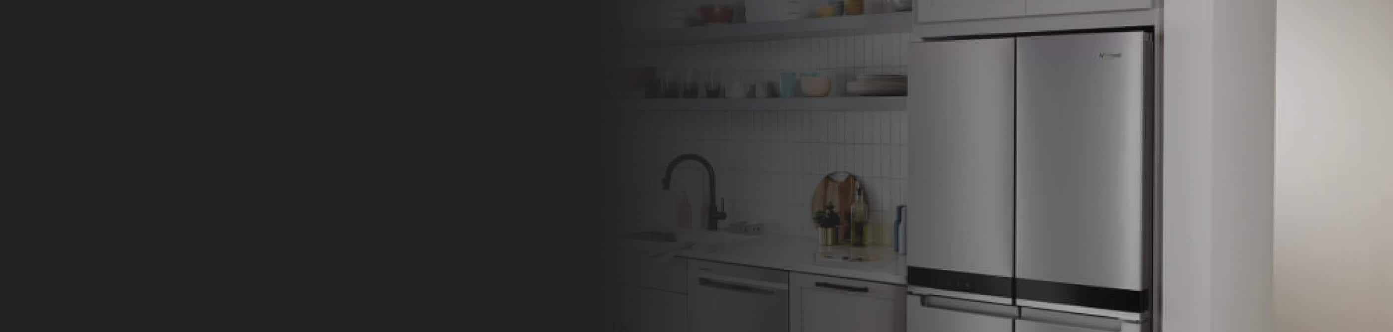 A Whirlpool® Four Door Refrigerator in a kitchen