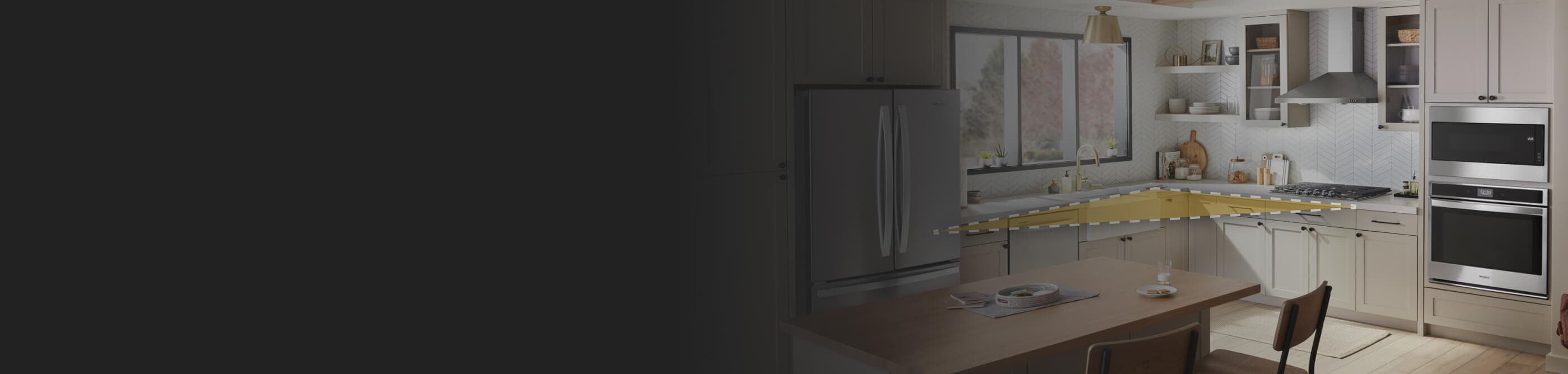 Kitchen with an outline of the work triangle