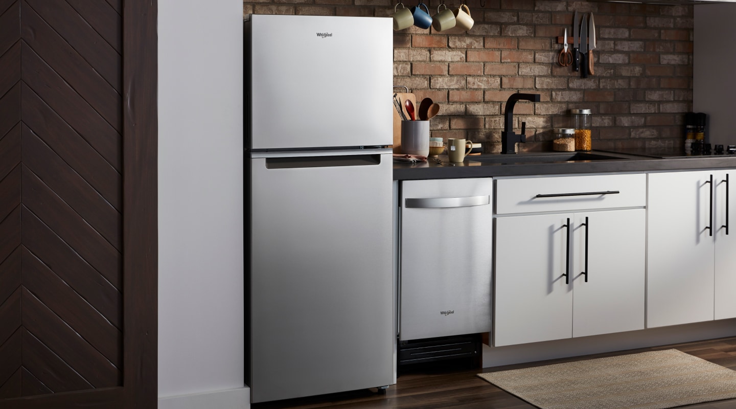 Stainless steel Whirlpool® top freezer refrigerator Stainless steel Whirlpool® top freezer refrigerator