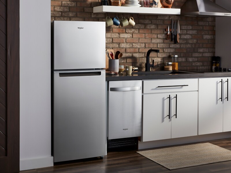 Stainless steel Whirlpool® top freezer refrigerator Stainless steel Whirlpool® top freezer refrigerator