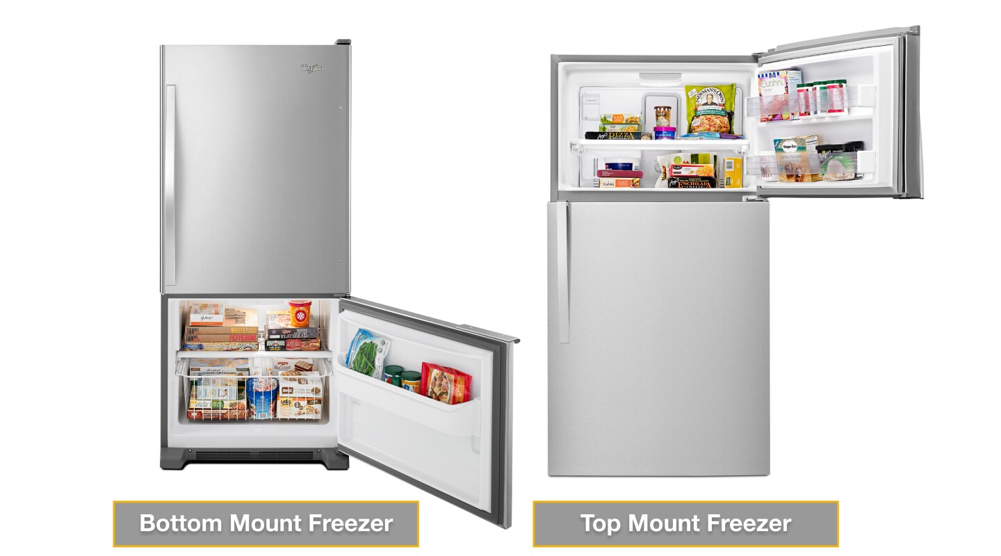 Stainless steel Whirlpool® top and bottom freezer refrigerators Stainless steel Whirlpool® top and bottom freezer refrigerators