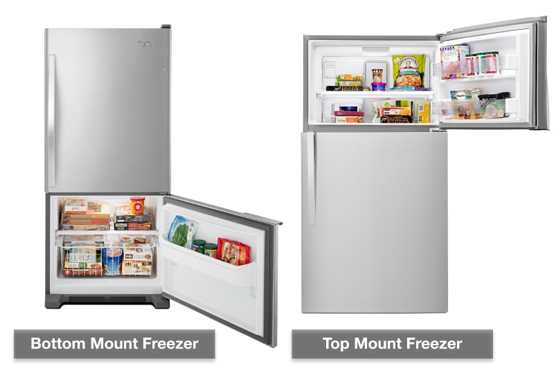 Stainless steel Whirlpool® top and bottom freezer refrigerators Stainless steel Whirlpool® top and bottom freezer refrigerators