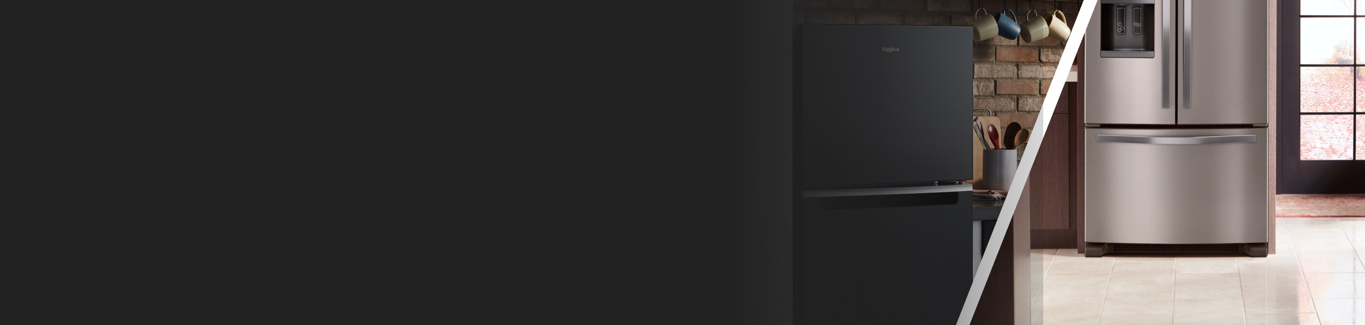 Black Whirlpool® top freezer refrigerator