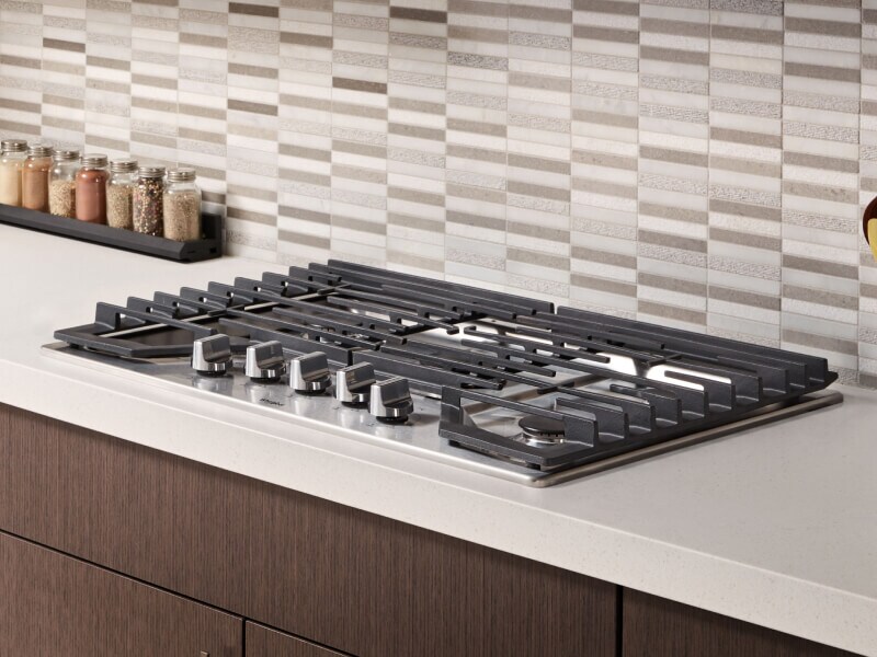 Whirlpool brand gas cooktop in a modern kitchen Whirlpool brand gas cooktop in a modern kitchen