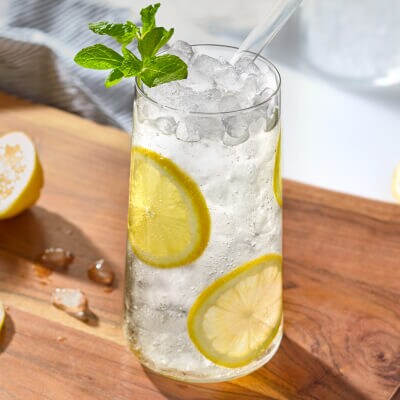Lemon water with nugget ice and fresh mint