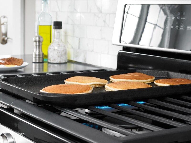 Pancakes cooking on a Whirlpool® gas range Pancakes cooking on a Whirlpool® gas range