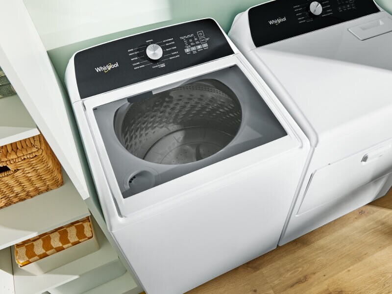 Overhead view of a top load washer and dryer set