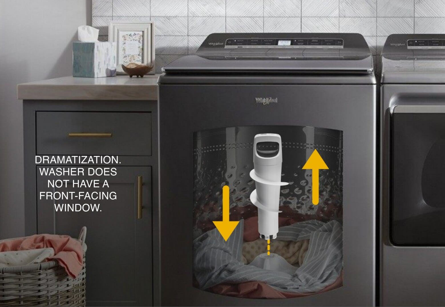 A Whirlpool® Top Load Washer with 2 in 1 Removable Agitator with a window cutout A Whirlpool® Top Load Washer with 2 in 1 Removable Agitator with a window cutout