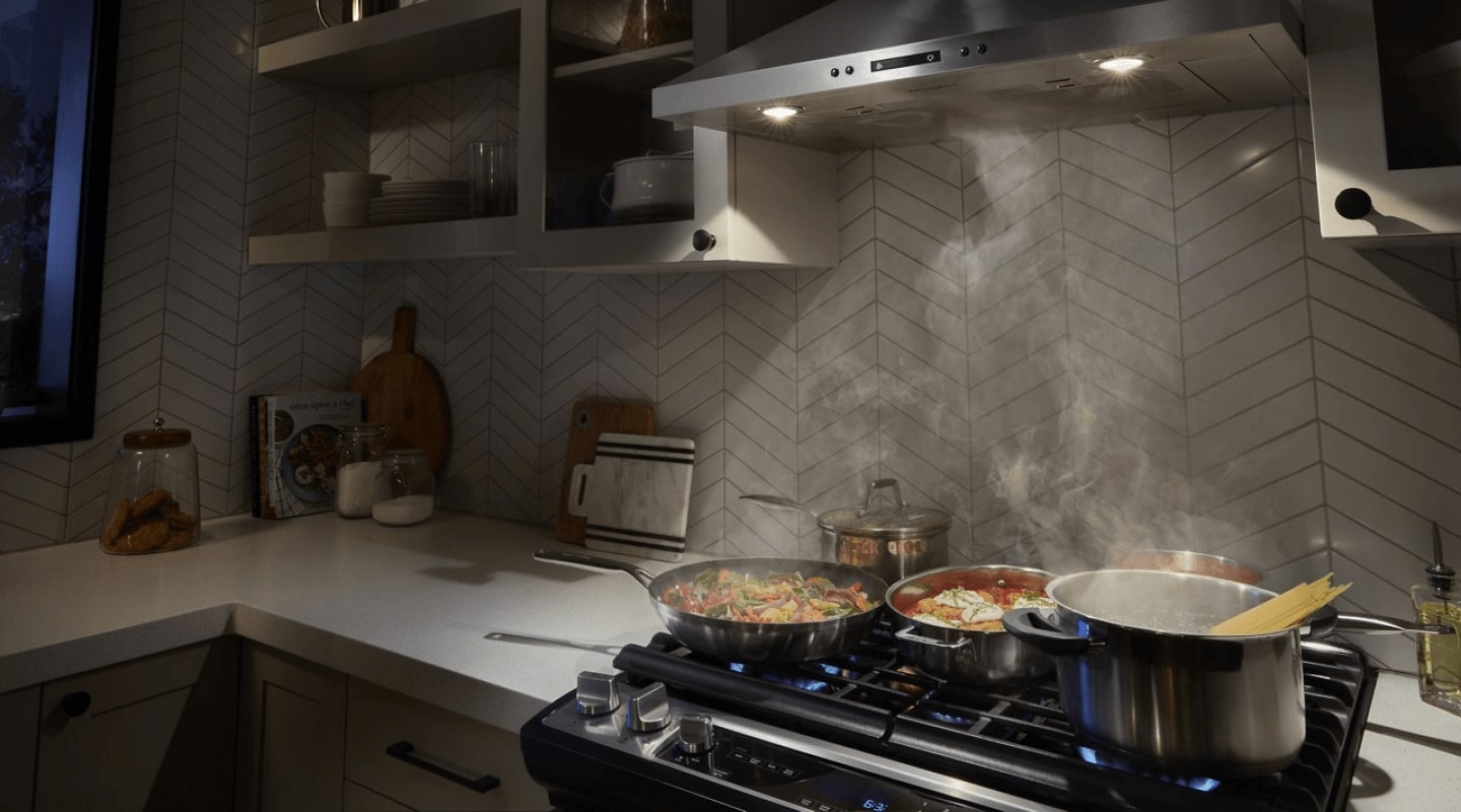 Steam collected by a range hood Steam collected by a range hood