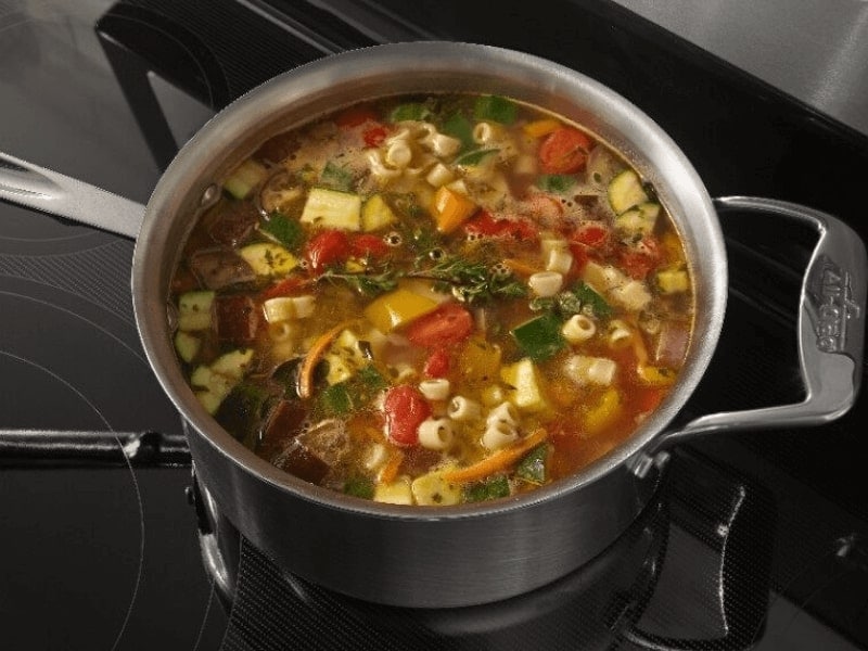 Cooked vegetables in a pot