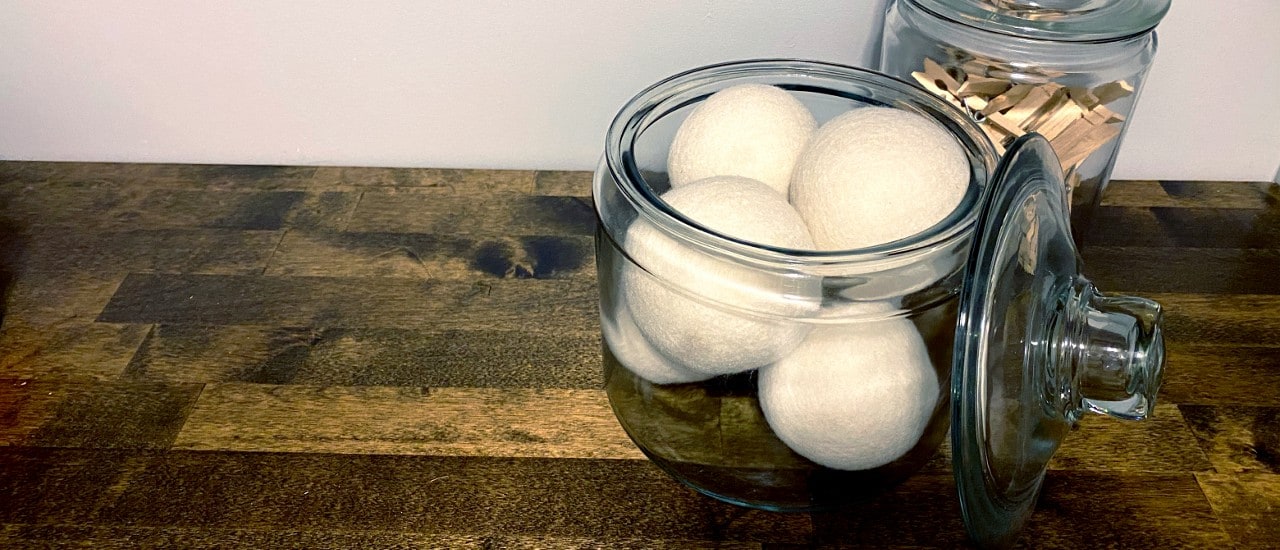 A jar of wool dryer balls A jar of wool dryer balls