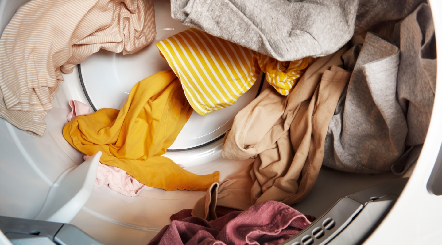 Laundry tumbling in a dryer