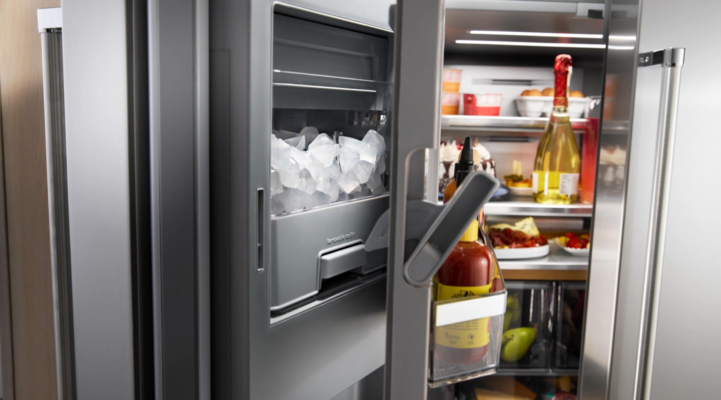 French door refrigerator with hidden ice maker