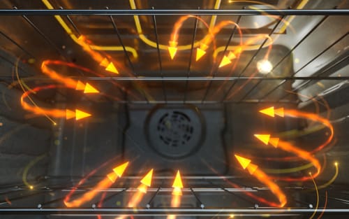 Arrows indicating that air is circulating inside an oven