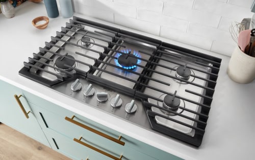 Gas stove from above installed in kitchen