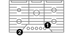 A cooktop with numbers indicating model number placement