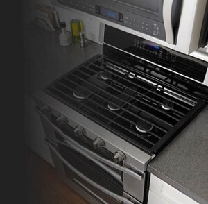 Gas stove from above installed in kitchen.