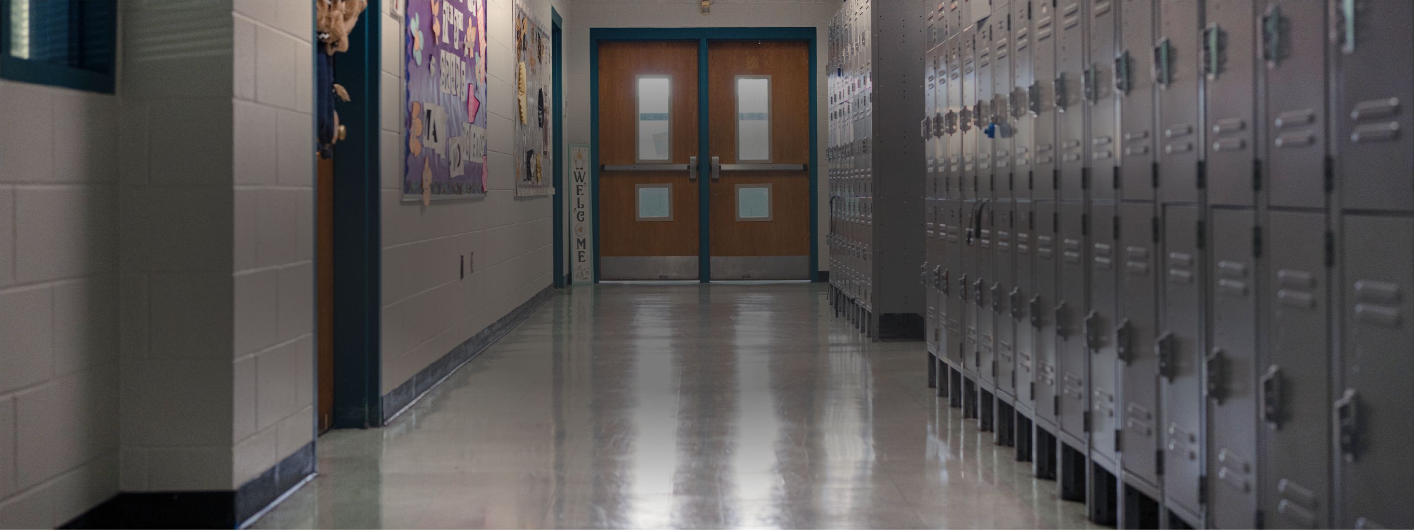 An empty school hallway