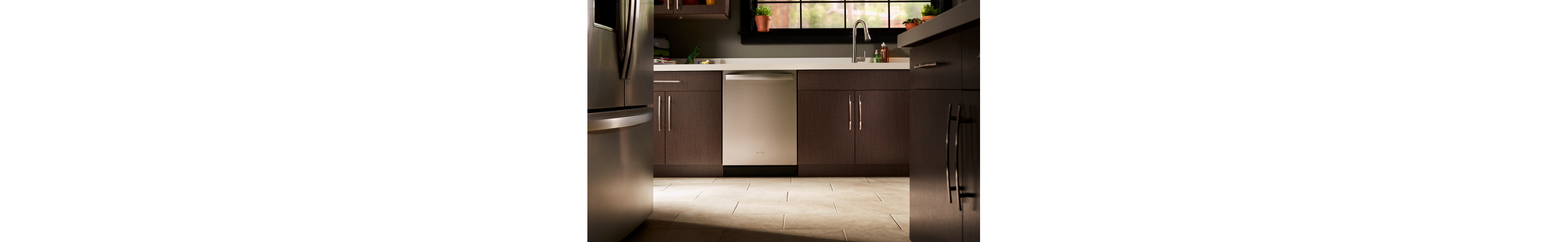 Stainless steel dishwasher in a modern kitchen