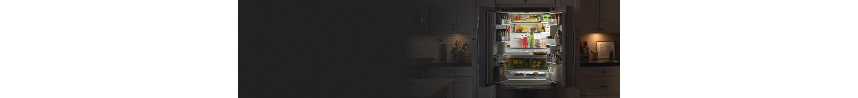 Open French door refrigerator filled with groceries